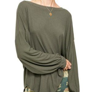 Free People Shimmy Shake TopArmy Green Long Sleev